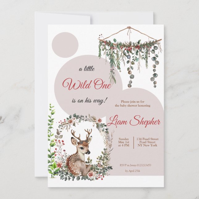 Convite Chá de fraldas De Aquarela Editável À Madeira (Frente)