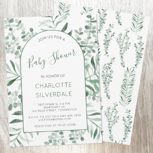 Convite Chá de fraldas de Aquarela Eucalyptus