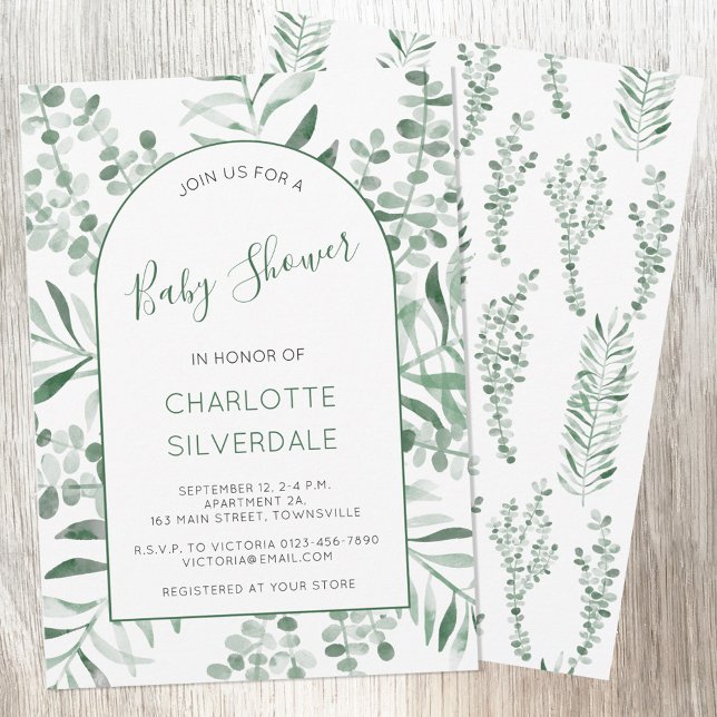Convite Chá de fraldas de Aquarela Eucalyptus (Eucalyptus greenery watercolor elegant baby shower invitation )