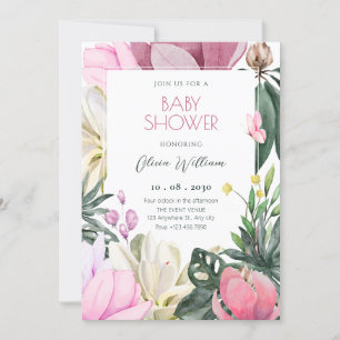 Convite Chá de fraldas de aquarela floral