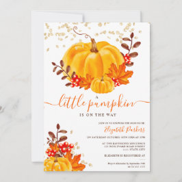 Convite Chá de fraldas de aquarela floral de abóbora-branc