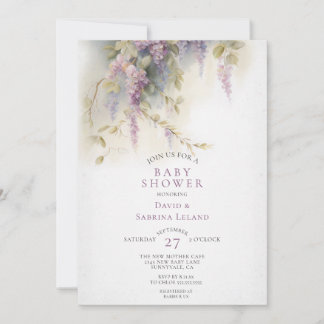 Convite Chá de fraldas de Aquarela Floral de Wisteria