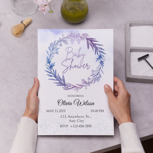 Convite Chá de fraldas de Aquarela Floral Eucalyptus Azul (Criador carregado)