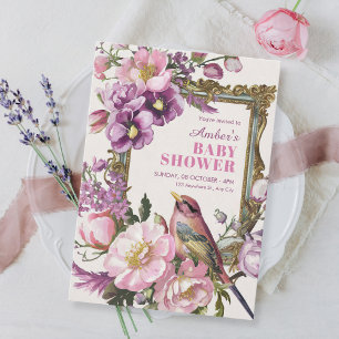 Convite Chá de fraldas de aquarela floral rosa