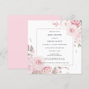 Convite Chá de fraldas de Aquarela Floral Rosa Girassol