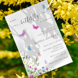 Convite Chá de fraldas de Aquarela Puro-Rosa-Borboleta