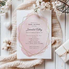 Convite Chá de fraldas de Aquarela Rosa Elegante