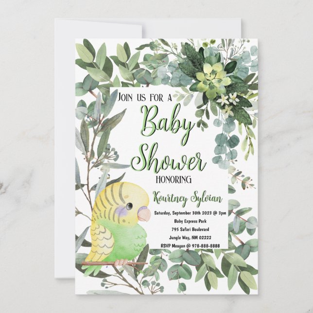 Convite Chá de fraldas de Aquarela Verde-Amarelo de Pássar (Frente)