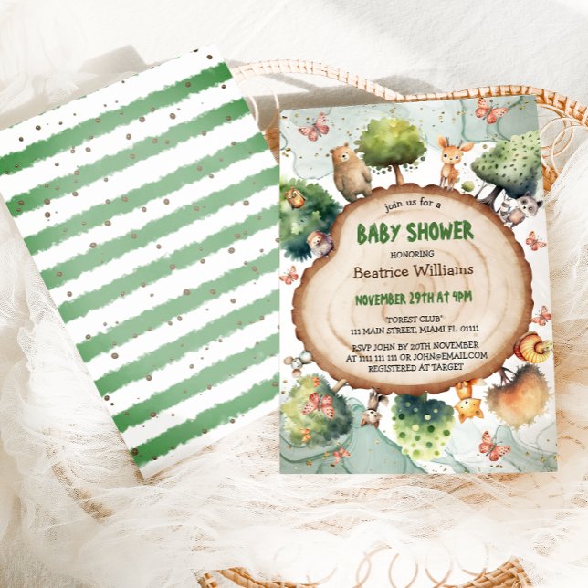 Convite Chá de fraldas de Aquarelas de Animais da Floresta (Criador carregado)