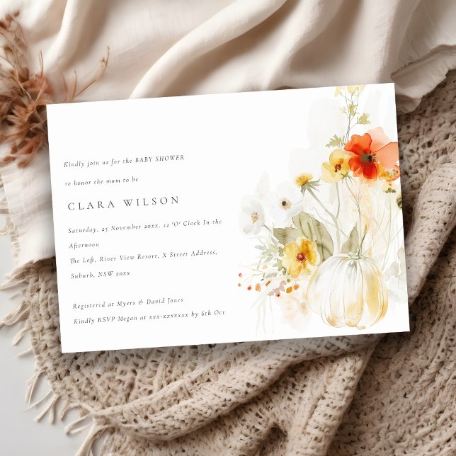 Convite Chá de fraldas de Aquarelas de Flor Selvagem (Criador carregado)