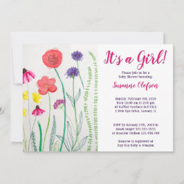 Convite Chá de fraldas de Aquarelas de Flores Selvagem