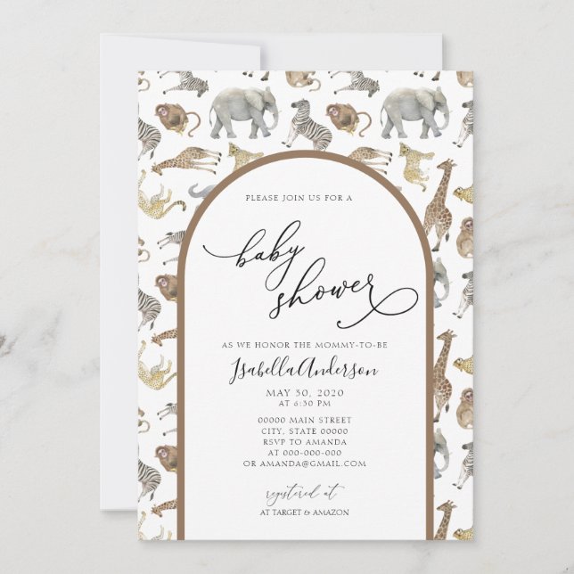 Convite Chá de fraldas de Arco-Arco Safari Selgle (Frente)