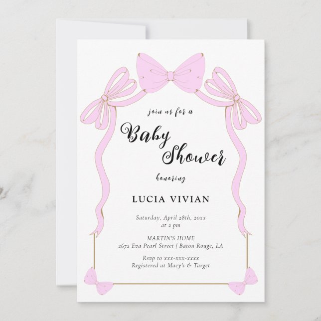 Convite Chá de fraldas de Arco de coquetel cor-de-rosa (Frente)