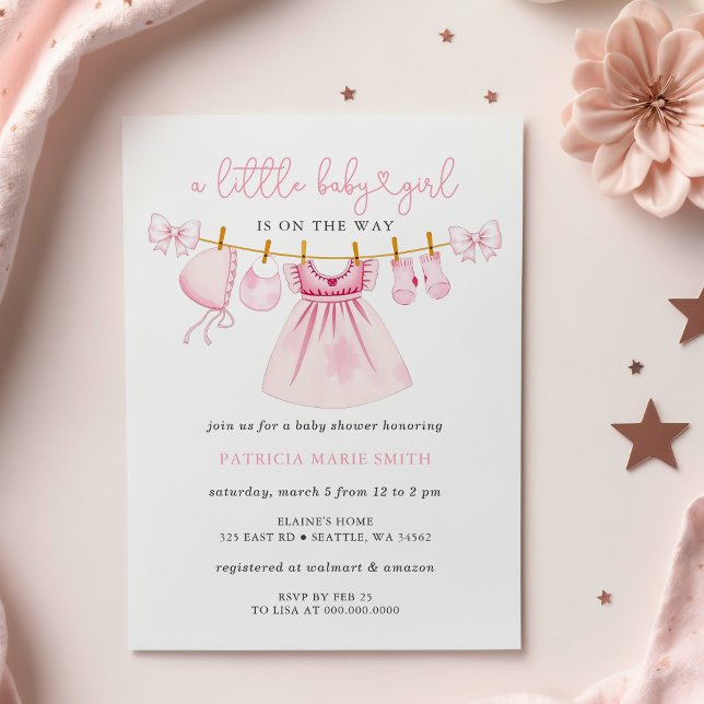 Convite Chá de fraldas de Arco de Coquetel rosa (Pink Baby Girl Baby Shower Invitations)