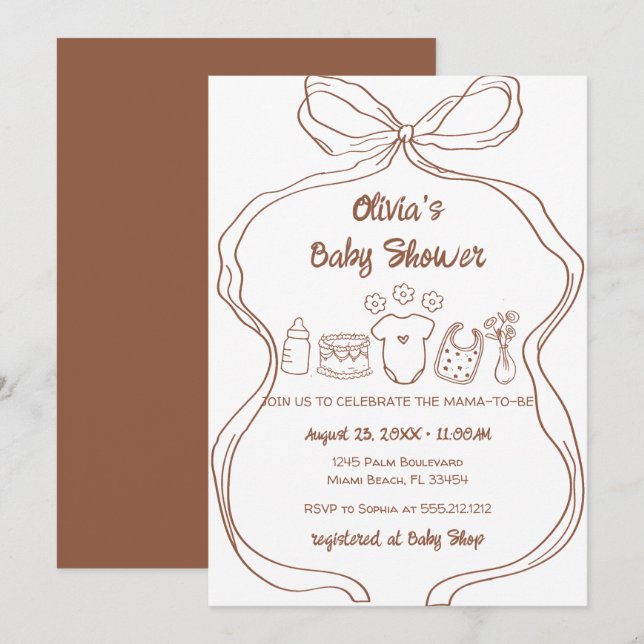 Convite chá de fraldas de Arco Desenhado à Mão Neutro do G (Frente/Verso)