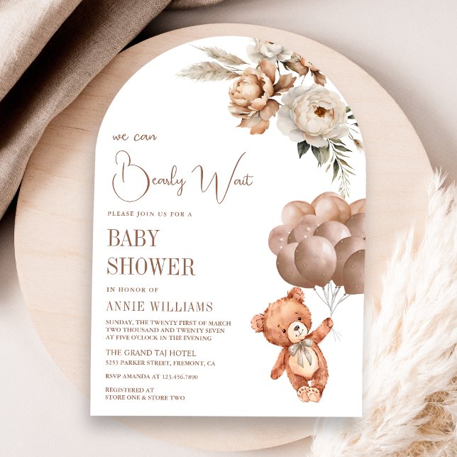 Convite Chá de fraldas de Arco Floral do Urso Castanho (Criador carregado)