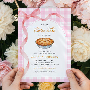 Convite Chá de fraldas de Arco Gingham, Rosa-Rosa-Pequeno