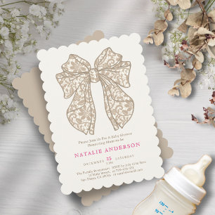 Convite Chá de fraldas de Arco Lace Floral de Beige Neutro