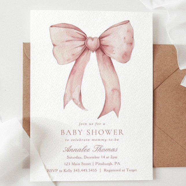 Convite Chá de fraldas de Arco Rosa com Aquarela (Criador carregado)