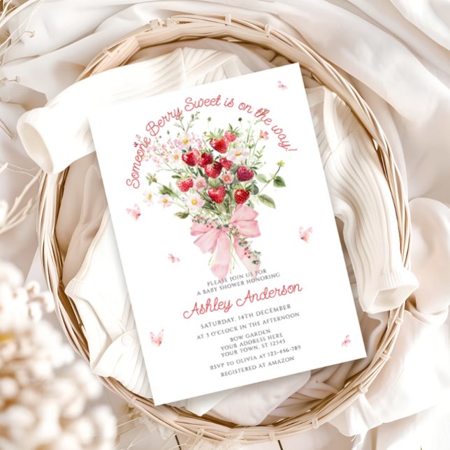 Convite Chá de fraldas de Arco rosa de Morango de Verão (Criador carregado)