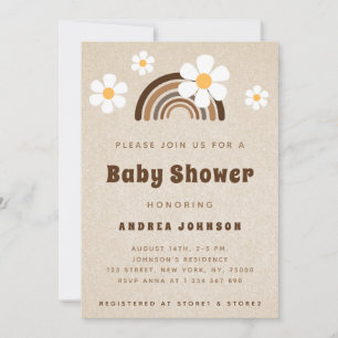 Convite Chá de fraldas de Areia Floral Brown Boho Rainbow
