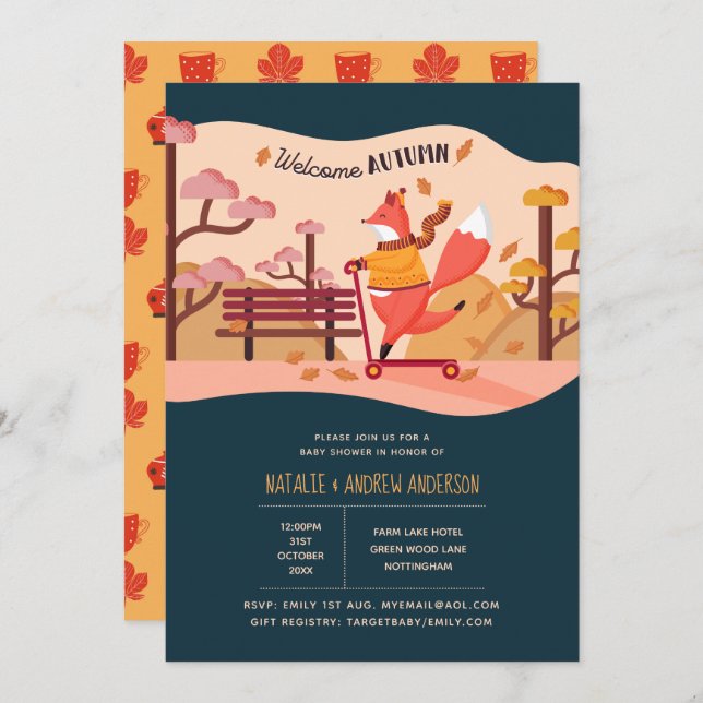 Convite Chá de fraldas de Arte Folclórica de Autumn Cozy F (Frente/Verso)