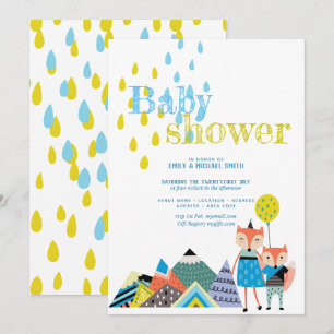 Convite Chá de fraldas De Arte Popular Escandinavo Convid