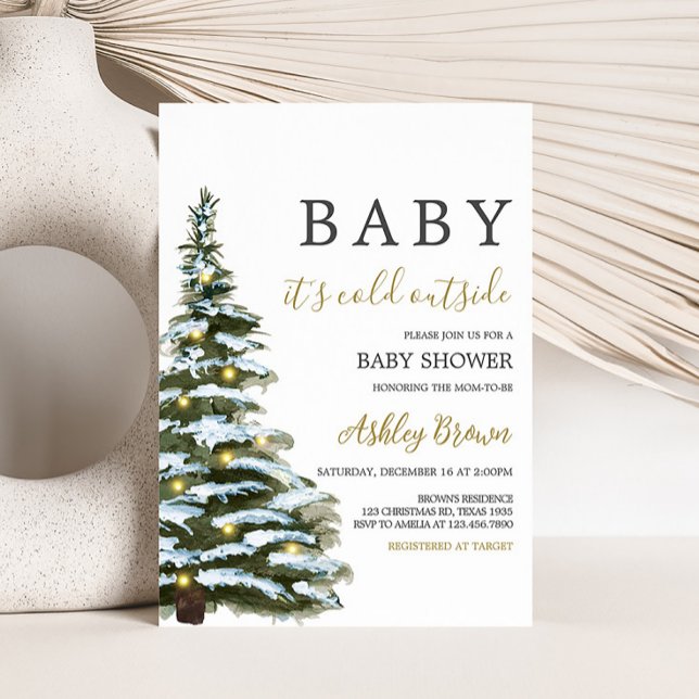 Convite Chá de fraldas de Árvore de Natal (Baby It's Cold Outside Baby Shower Invitation)