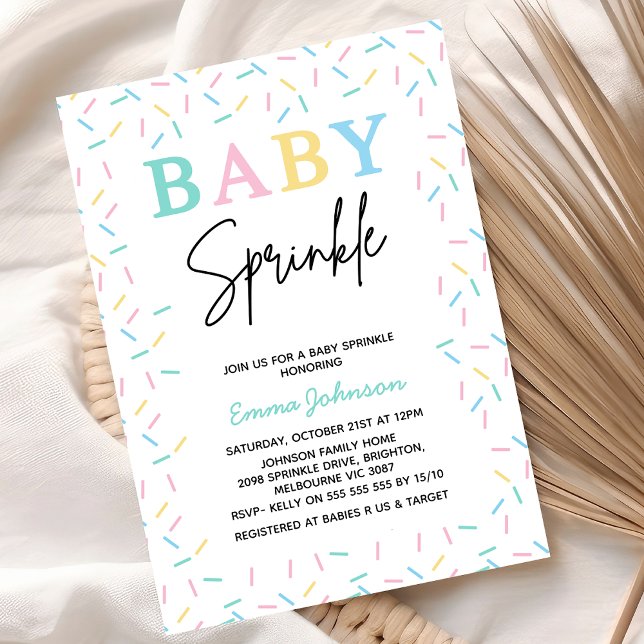 Convite Chá de fraldas de aspersão para bebês modernos mul (Multicolored Baby Sprinkle baby Shower Invitation, Gender Neutral baby Sprinkle baby Shower Invite)