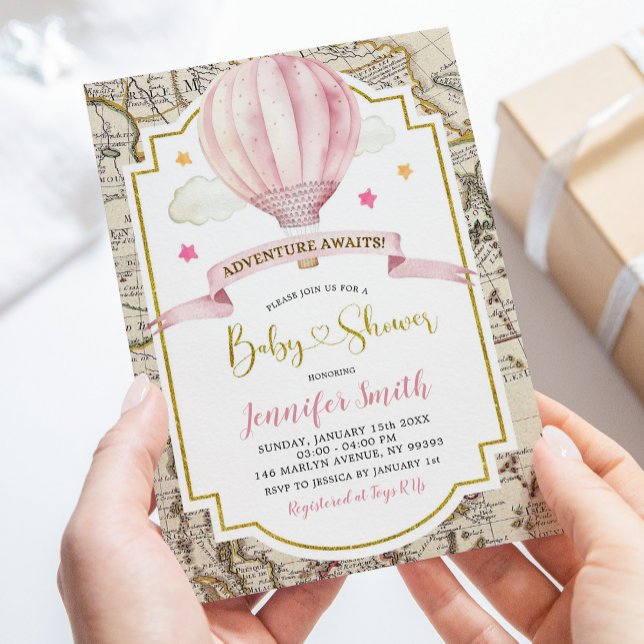 Convite Chá de fraldas de Aventura de Balão de Ar Quente d (Criador carregado)