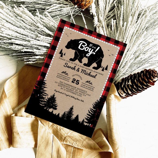 Convite Chá de fraldas de Aventura do Urso do Woodland Lum (Criador carregado)