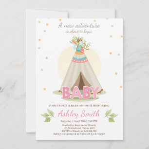Convite Chá de fraldas de aventura - Garota Teepee Boho