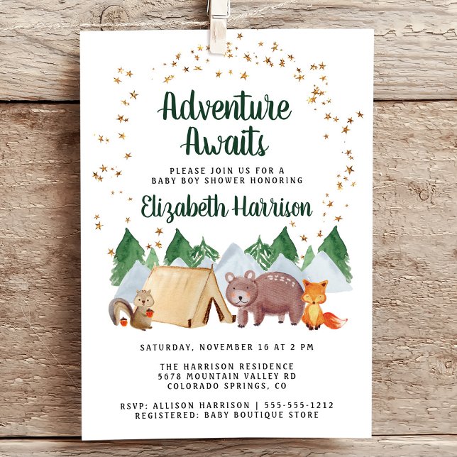 Convite Chá de fraldas de Aventura Russo de Animais da Flo (Embrace your upcoming adventure with a super cute baby shower invitation)
