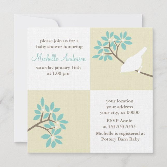 Convite Chá de fraldas de Aves Elegantes (Frente)