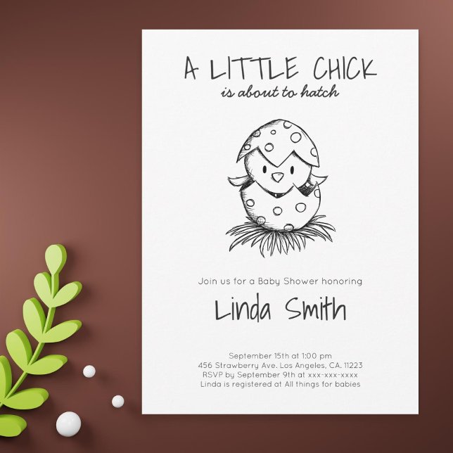 Convite Chá de fraldas de aves neutro de gênero branco pre (Black White Gender Neutral Bird Baby Shower Invitation )