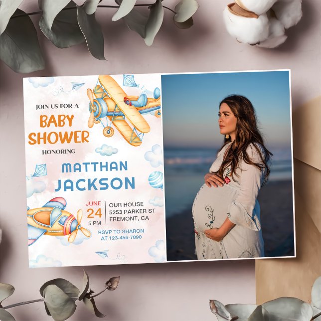 Convite Chá de fraldas de Avião Amarelo Retroativo em Cuja (Criador carregado)