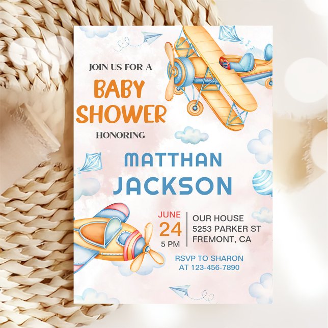 Convite Chá de fraldas de Avião Amarelo Retroativo em Cuja (Criador carregado)