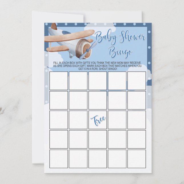 Convite Chá de fraldas de avião Bingo Game Blue Boy (Frente)