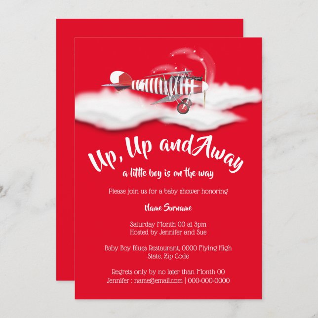 Convite Chá de fraldas de avião rapazes vintage red (Frente/Verso)