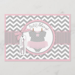 Convite Chá de fraldas de Baby Girl Tutu Chevron Giraffe