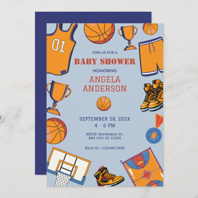 Convite Chá de fraldas de Baketball (Frente/Verso)