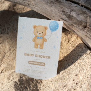 Convite Chá de fraldas de Balão Azul de Urso Bebês Simples