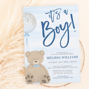 Convite Chá de fraldas de Balão Azul do Urso Teddy
