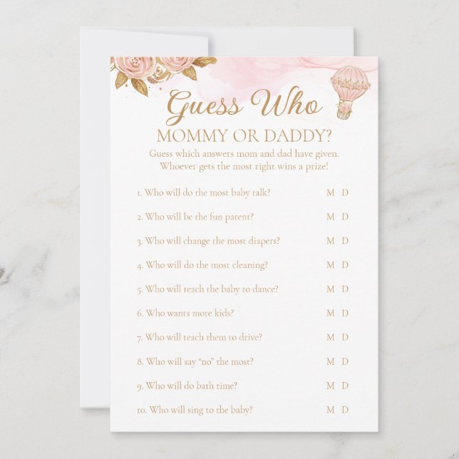 Convite Chá de fraldas De Balão De Ar Quente Adivinha Quem (Frente)