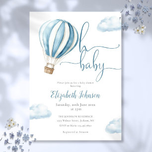 Convite Chá de fraldas de Balão de Ar Quente Azul Baby Boy