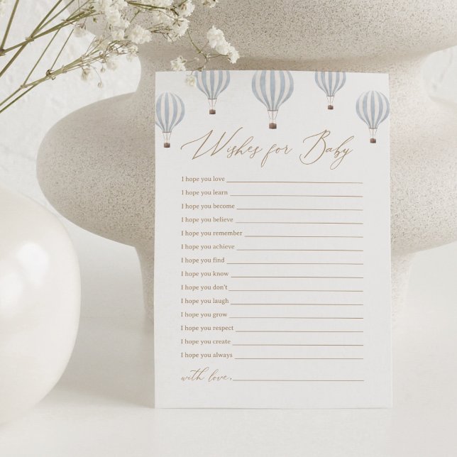 Convite Chá de fraldas de Balão de Ar Quente Azul Deseja B (Criador carregado)