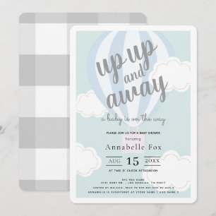 Convite Chá de fraldas de balão de ar quente azul para c