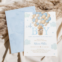 Chá de fraldas de Balão de Ar Quente com Urso Azul