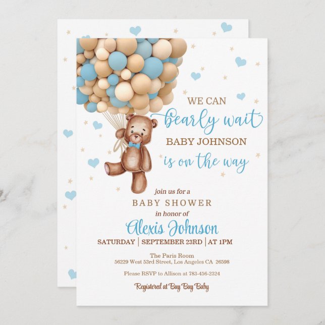 Convite Chá de fraldas de Balão de Ar Quente de Espera Ráp (Frente/Verso)