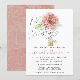 Convite Chá de fraldas de Balão de Ar Quente Floral Rosa